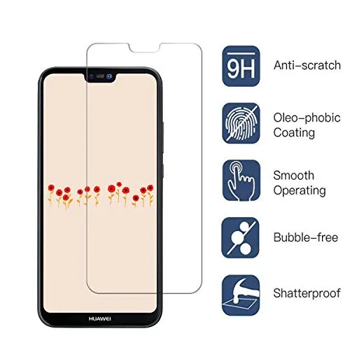 [3 Pezzi] Vetro temperato per Huawei P20 Lite,Pellicola Protettiva per Huawei P20 Lite[durezza 9H][resistere ai Graffi][Niente Bolle] - Trasparente