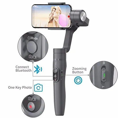 FeiyuTech Vimble 2 3-Axis Gimbal palmare Stabilizzatore con 18CM Extension Bar telescopica selfie Stick per iPhone 8 7 7 Plus 6 6s Samsung S7 / S7 (grigio)