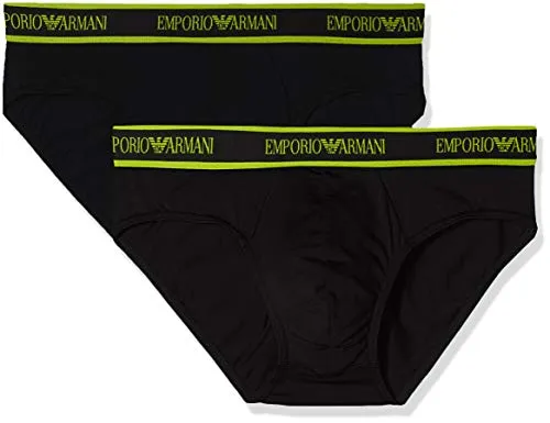 Emporio Armani Underwear 2-Pack Brief Boxer, Nero (Nero/Nero 07320), Medium Uomo
