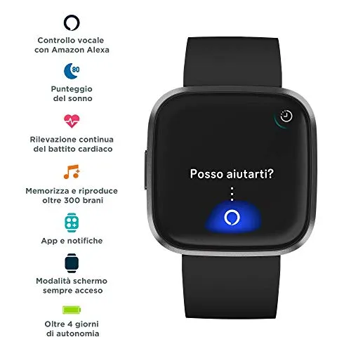 Echo Dot (3ª generazione) - Altoparlante intelligente con integrazione Alexa - Tessuto antracite + Fitbit Versa 2 Nero/Carbone