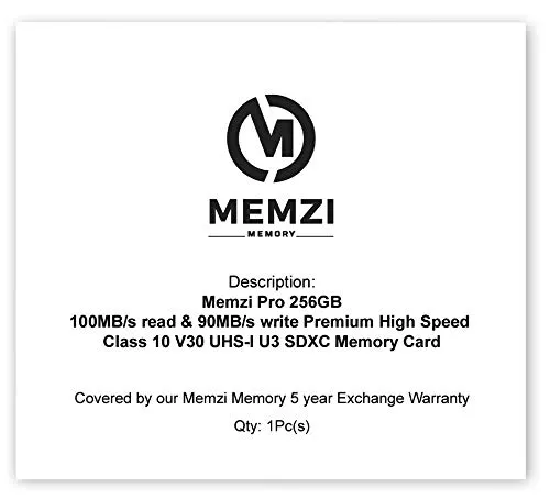 Memzi Pro - Scheda di memoria SDXC da 128 GB per fotocamere digitali Sony Cyber-Shot DSC-RX10 IV, III, II/DSC-RX1R II/DSC-RX1, classe 10 UHS-1 U3, 100 MB/s, lettura 90 MB/s, scrittura V30 4K