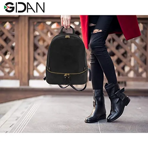 GiDan Zaino Donna in Pelle Nera PU Morbida, Antifurto. Elegante, Università, Viaggio, Lavoro, Borsa a Mano, Tracolla Nera, Zainetto Donna a spalla. (Nero)