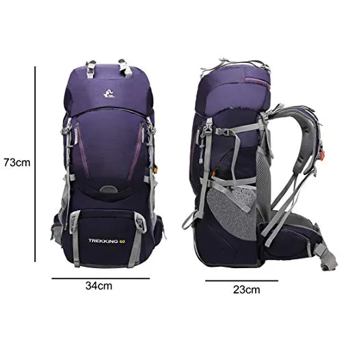 JOTHIN Impermeabile Nylon Zaini da Trekking Grande 60L Borsa da Alpinismo Outdoor Uomo Zaino Escursionismo Casual Multifunzione Zaini Alpinismo con Copertura della Pioggia (Purple)