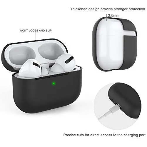 AMODN AirPods Cover Compatibile con AirPods PRO, Custodia Silicone Protettiva Antiurto Wireless Bluetooth Headset,LED Anteriore visibile con Portachiavi e Straps, Nero