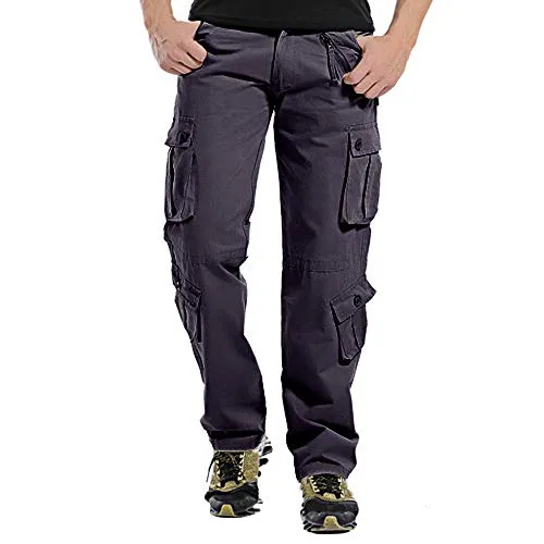 MERICAL Moda Uomo Casual Button Esterna Multi-Pocket Lavoro Pantaloni Cargo Pantaloni Lunghi(Grigioscuro,29)
