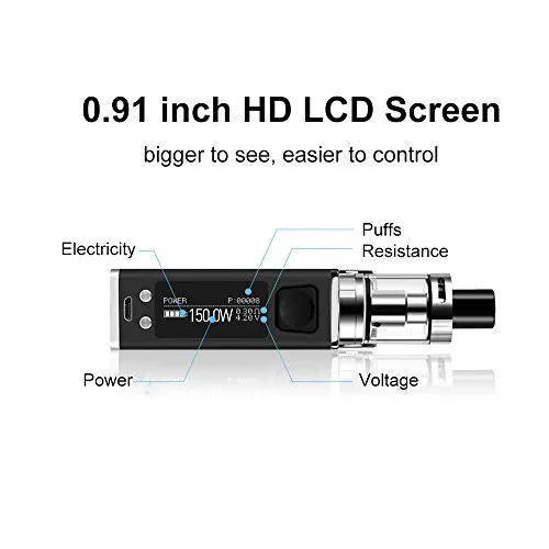 Conpush 150W VAPE Sigaretta Elettronica Kit E Cig Mod Starter Kit, batteria 1500mAh, schermo LCD da 0,91 pollici (nero, senza nicotina)