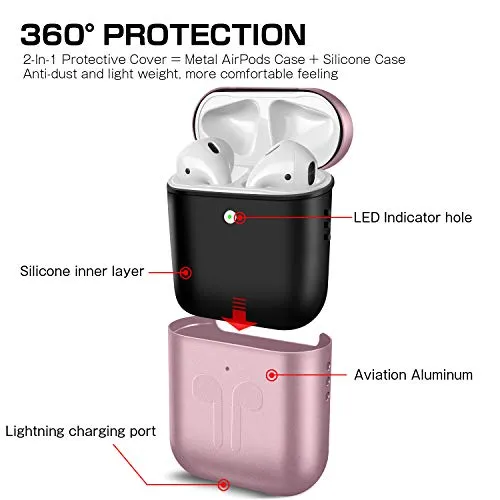 Qcoqce Custodia in Metallo e Silicone Compatibile con Apple AirPods 2 Custodia Wireless (LED Anteriore Visibile), Leggero Impermeabile Antipolvere Airpods Case Cover Protettiva (oro rosa)
