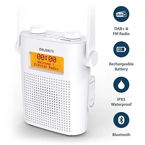 Majority Eversden DAB/DAB + Digitale portatile ricaricabile FM Radio da bagno portatile - resistente all'acqua IPX5 - materiale antiurto - Bluetooth (Bianco)
