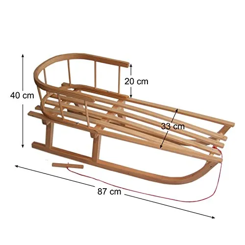 rawstyle slitta in legno con schienale + corda di traino * bambini slittino * 90 cm in legno con pattini in metallo