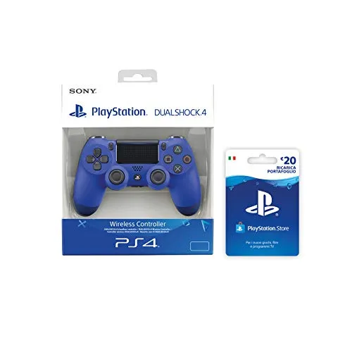 PlayStation 4 - Dualshock 4 Controller Wireless V2, Blu + PSN Card 20 € [Esclusiva Amazon], Standard + Card