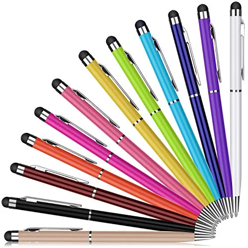 PROKING stylus003  - Pennino capacitivo e penna a sfera 2 in 1 per dispositivi touch screen, Multicolore, Confezione da 12 Pezzi