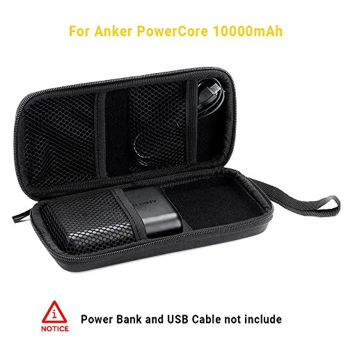 EasyAcc Eva Custodia per Caricabatterie Portatile, Borsa da Viaggio per Anker PowerCore 10000mAh 10000mAh 15000mAh Powerbank Batteria Esterna, Cavo USB, Auricolari, Carte SD, Nero