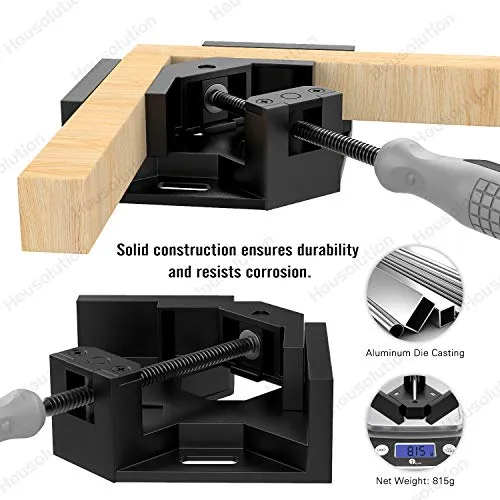 Housolution Morsetto Angolare, Morsetto Utensile a Angolo Retto di 90°, Right Angle Clamp in Lega di Alluminio, Strumento con Ganascia Regolabile per Lavorazione del Legno, Nero