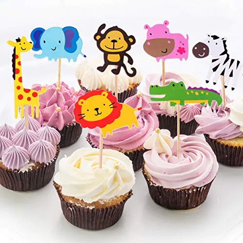 HONGXIN-SHOP Animale Torta Toppers Carino Giungla Tema Animali a Forma di Torta Toppers Adatti per Torte Dessert Decorazioni per Matrimonio o Festa di Compleanno 70 Pezzi