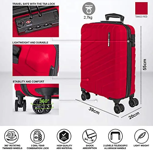 Valigia Trolley da Viaggio Rigida - Idonea Ryanair e Easyjet 55x40x20 cm 44 Litri- Bagaglio a Mano Ultra Leggero in ABS con Chiusura TSA e 4 Ruote Doppie Girevoli - Perletti Travel (Rosso, S)