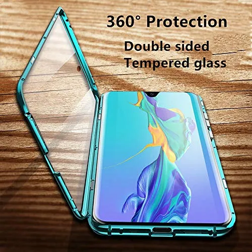 Jonwelsy Cover per Samsung Galaxy A40, 360 Gradi Anteriore e Posteriore Vetro Temperato Trasparente Custodia, Tecnologia di Adsorbimento Magnetico Bumper Metallo per Samsung Galaxy A40 (Verde)