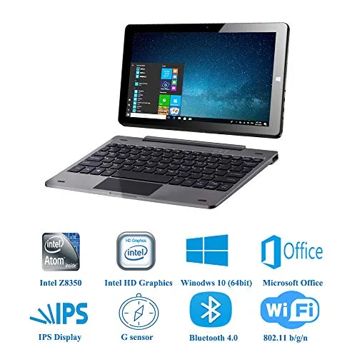 10.1 Windows 10 Tablet PC 2 in 1 laptop touchscreen, Intel Quad core 1,44 Ghz / 4 GB RAM + 64 GB layout US QWERTY / IPS / Doppia fotocamera / MicroMobile Office / Wi-Fi / Bluetooth 4.0 / USB / HDMI