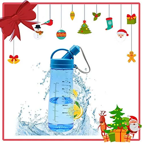 Borraccia da 1 Litro BPA Free Bottiglia d'Acqua Sportiva Plastica a Prova di Perdite, Detox Borracce Acqua con Filtro e Scala del Tempo per Sport, Yoga, la Corsa-Blu