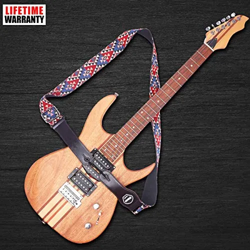 Tracolla chitarra 2"con estremità in vera pelle regolabile per basso Chitarre acustiche classiche ed elettriche, Cintura stile Hootenanny con Scelte- Gift per musicista