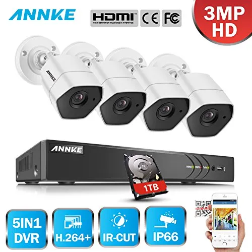 ANNKE Kit Sorveglianza 3MP DVR TVI 8 Canali 4 Metal Telecamera Email Allarme Manuale Italiano Visione Notturna 100ft Motion Detection H.264+ Extra 1 IP Camera 1TB HDD