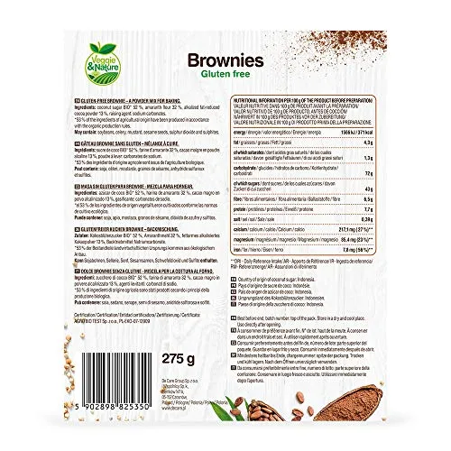 Veggie&Nature, Preparato per brownie senza glutine, confezione da 5 x 275 g