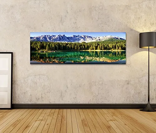 islandburner Quadro Moderno Alberi Lago Paesaggio di Montagna Stampa su Tela - Quadro x poltrone Salotto Cucina mobili Ufficio casa - Fotografica Formato XXL