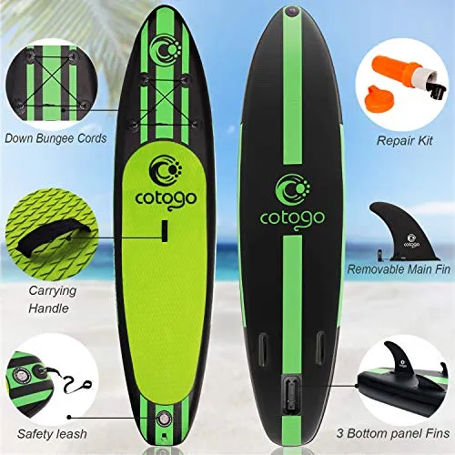 Cotogo Tavola Gonfiabile SUP Professionale Stand Up Paddle Board Tavola da Surf per Adulto con Remo Pompa Pinna Leash Zaino 300x76x15cm Colore Arancio (Verde Intenso)