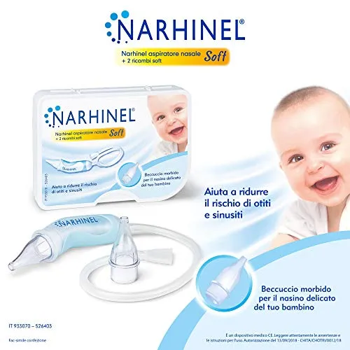 Narhinel Aspiratore Nasale + 2 Ricambi Soft con Beccuccio Morbido - 70 g