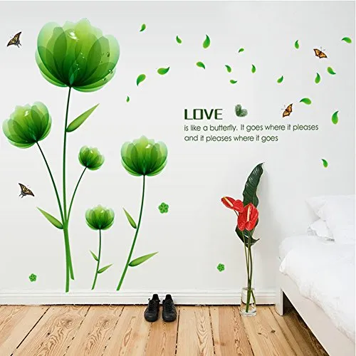 Ufengke® Bella Verde Fiori Adesivi Murali,Camera da Letto Soggiorno Adesivi da Parete Removibili Stickers Murali Decorazione Murale