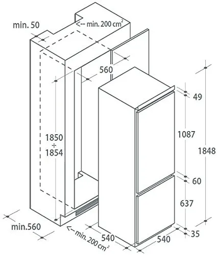 Candy - Frigorifero Combinato ad Incasso CKBC 3350 E/1 con Cerniere a Destra da 54cm