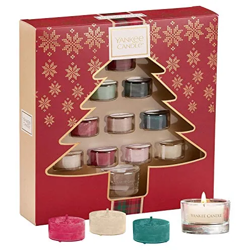 Yankee Candle Set Regalo con 10 Tea Light Profumate e 1 Supporto per Tea Light, Confezione Regalo Festiva a Forma di Albero di Natale