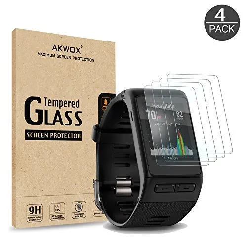 AKWOX [4 Pezzi] Pellicola Vetro Temperato Garmin Vivoactive HR Durezza 9H Anti Graffi Vetro Protettivo per Garmin Vivoactive HR Pellicola Protettiva