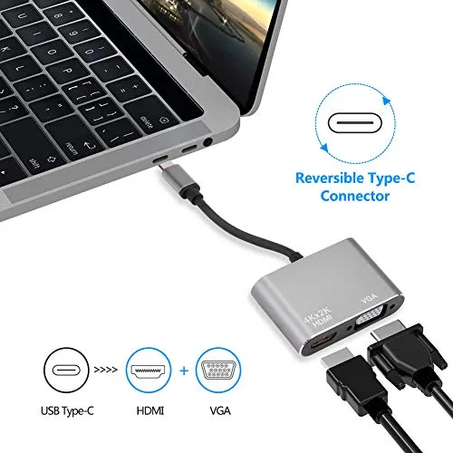 SOOTEWAY Adattatore da USB C a Hdmi, USB 3.1 Adattatore convertitore di Tipo C a Vga Hdmi 4K per 2016/2017 MacBook PRO/HP Spectre X360 / dell XPS/Samsung Galaxy S8 / LG HTC 10 e più