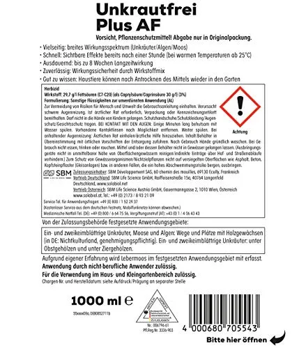 Solabiol - Prodotto Contro Le Erbacce Plus AF, 1 litro, Biologico, Pronto all'Uso, Colore: Marrone