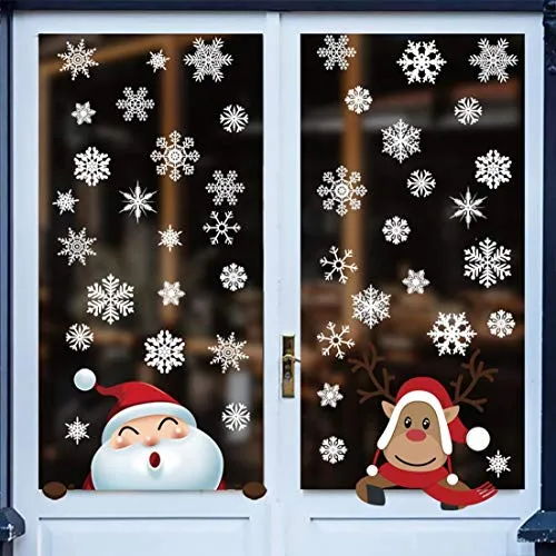 Vetrofania Natalizia in PVC Adesivi Babbo Natale Rimovibile in Vetrate per Porte murali Ornamenti per vetrine Natale Vetrofanie Rimovibile