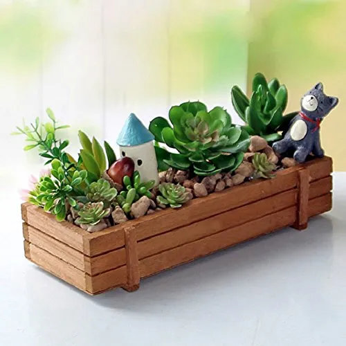 Fioriera in legno naturale, contenitore a forma rettangolare per vasi da balcone, per il giardino, per ambienti interni ed esterni, dimensioni 22,5 x 8,4 x 4,1 cm