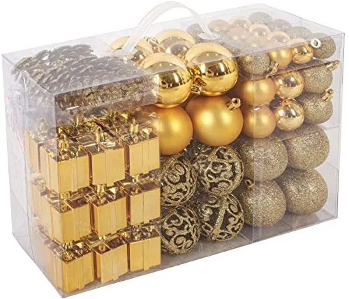 BRUBAKER Set di 101 Accessori Decorativi per L'Albero di Natale - addobbi Natalizie in Color Oro - Diverse Forme di Palline ed Un Puntale per Albero di Natale