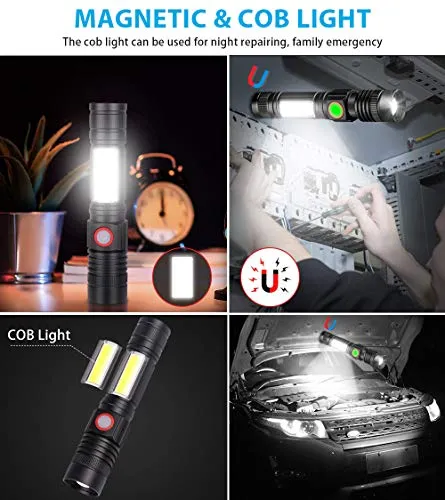 Torcia LED magnetica USB ricaricabile Zoombar (con batteria 18650) Karrong COB lampada da lavoro super luminosa, Outdoor impermeabile torcia tattica 4 modalità per bambini Outdoor Camping emergenza