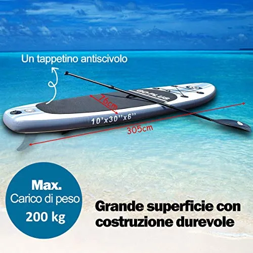 COSTWAY Tavola da Surf Gonfiabile, Stand Up Paddle Board, Pompa e Zaino Inclusi, 305 x 76 x 15 cm