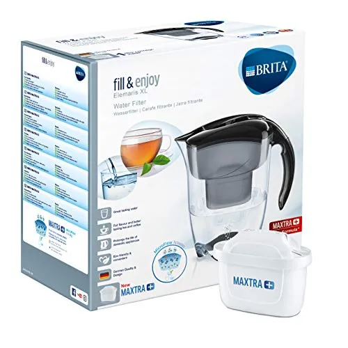 Brita, Elemaris XL - Caraffa filtrante per acqua, nero, 25,8 x 25,6 x 13,4 cm