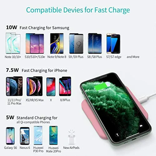 CHOETECH Caricatore Wireless, 10W Wireless Charger per Galaxy S10/ S10+/ S9/ S9+/ S8/ Note 8, 7.5W Ricarica Wireless Rapido per iPhone 11/ XS/XR/X/ 8/8 Plus, 5W Airpods 2/ Xiaomi 9/ P30 PRO (Rosa)