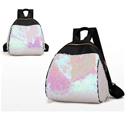 UOMOGO Borsa da Donna Zaino Casual Classic Daypack Multifunzione Nero Zaino con Paillettes (Bianca, 21CM(L)*18CM(W)*25CM(H))