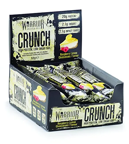 Warrior Crunch Ad Alta Percentuale Proteica Basso Contenuto Di Carboidrati Asta, 64 gr., Raspberry Lemon Cheeesecake, Confezione da 12