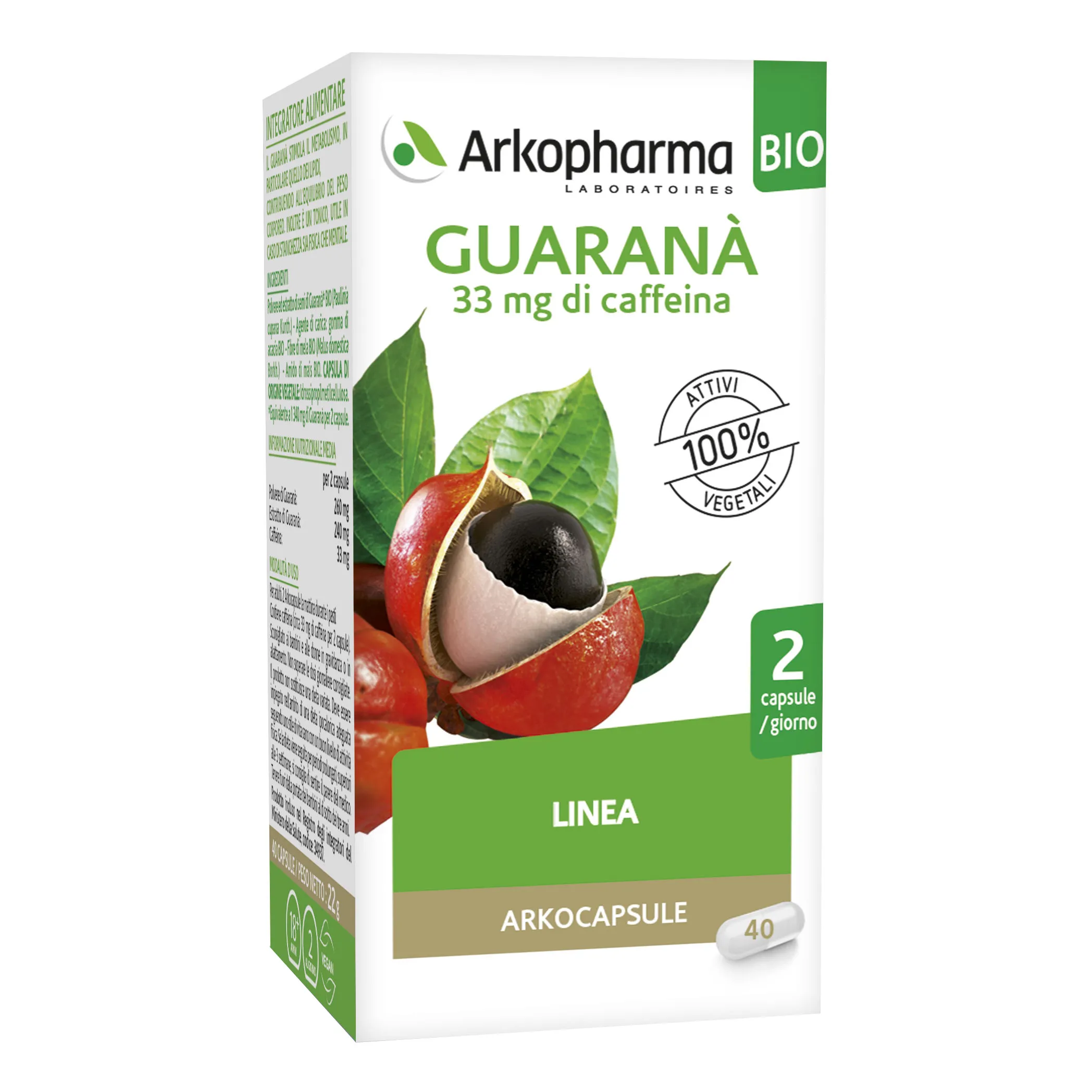 Arkopharma Guaranà Bio Integratore Linea 40 Arkocapsule