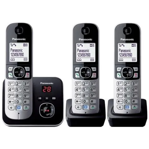 Telefono DECT Cordless KX-TG6823 con Identificatore di Chiamata e Segreteria Telefonica 3 Telefoni - Nero / Argento