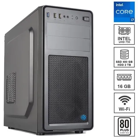 Pc Desktop Assemblato Business 7 Intel Core i7-11700 Octa Core 2,5 GHz Ram 16 GB Hard Disk 2 TB SSD 480 GB 3xUSB 3.0 Windows 10 Pro