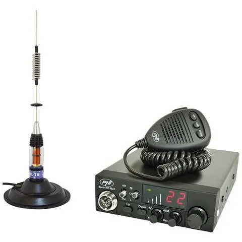 Stazione Radio Cb Pni Escort Hp 8024 Asq, 12-24 V, 40 Canali, 4w + Antenna Cb Pni Ml70 Con Magnete