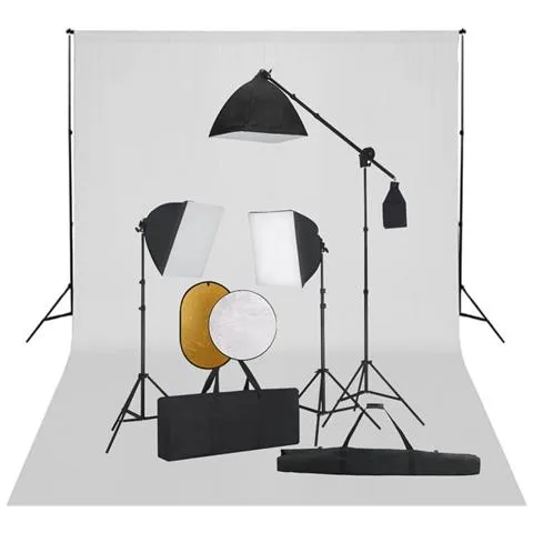 Kit Studio Fotografico Con Luci Softbox Fondale E Riflettore