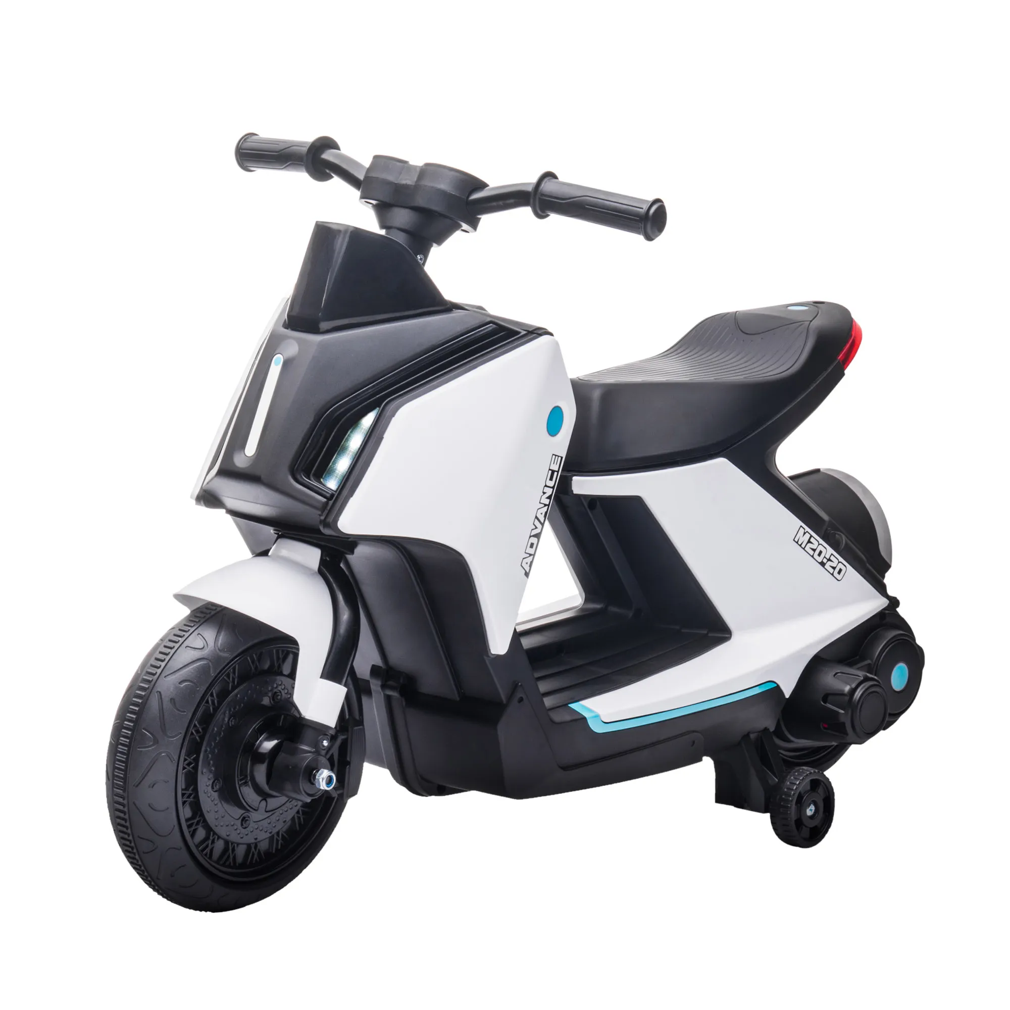  Moto Elettrica per Bambini 6V con Musica e Fari LED, Velocità 1.5-2.5km/h, Età 2-4 Anni, 80x39.5x51cm, Bianco