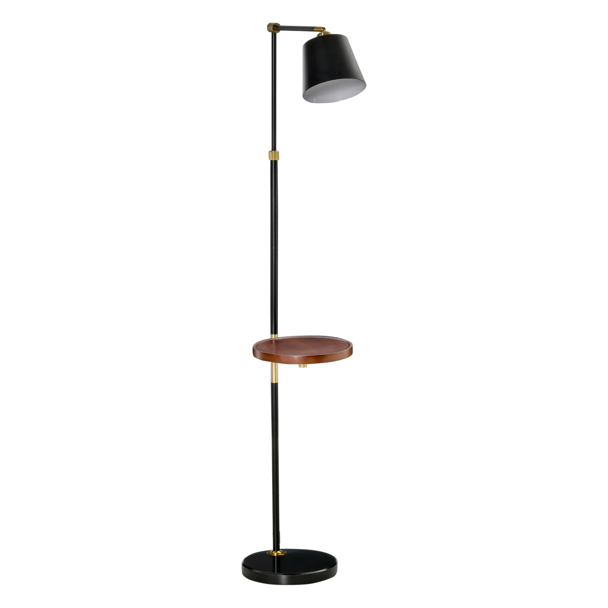  Lampada da Terra in Stile Vintage con Ripiano, Lampada da Pavimento Compatibile con Lampadine E27 da 40W, Metallo Nero e Oro